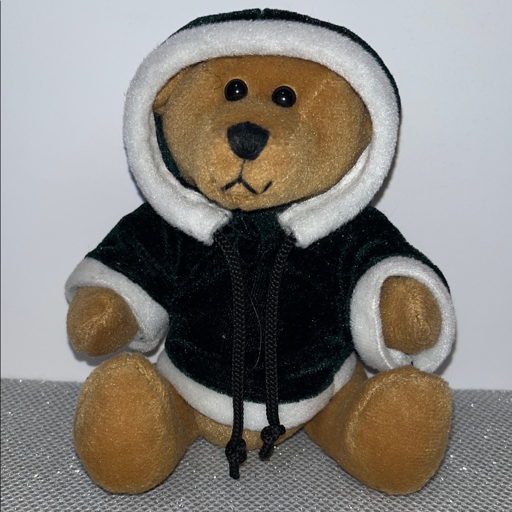 Plush Brown Bear with Dark Green Hoodie